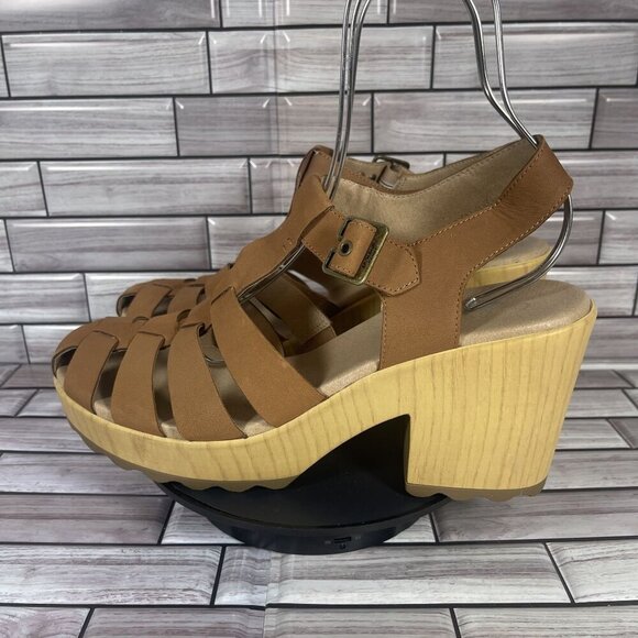 Dr. Scholl's Want It All Fisherman Block Heel Brown Leather Sandal Size 11-NEW - Picture 3 of 8